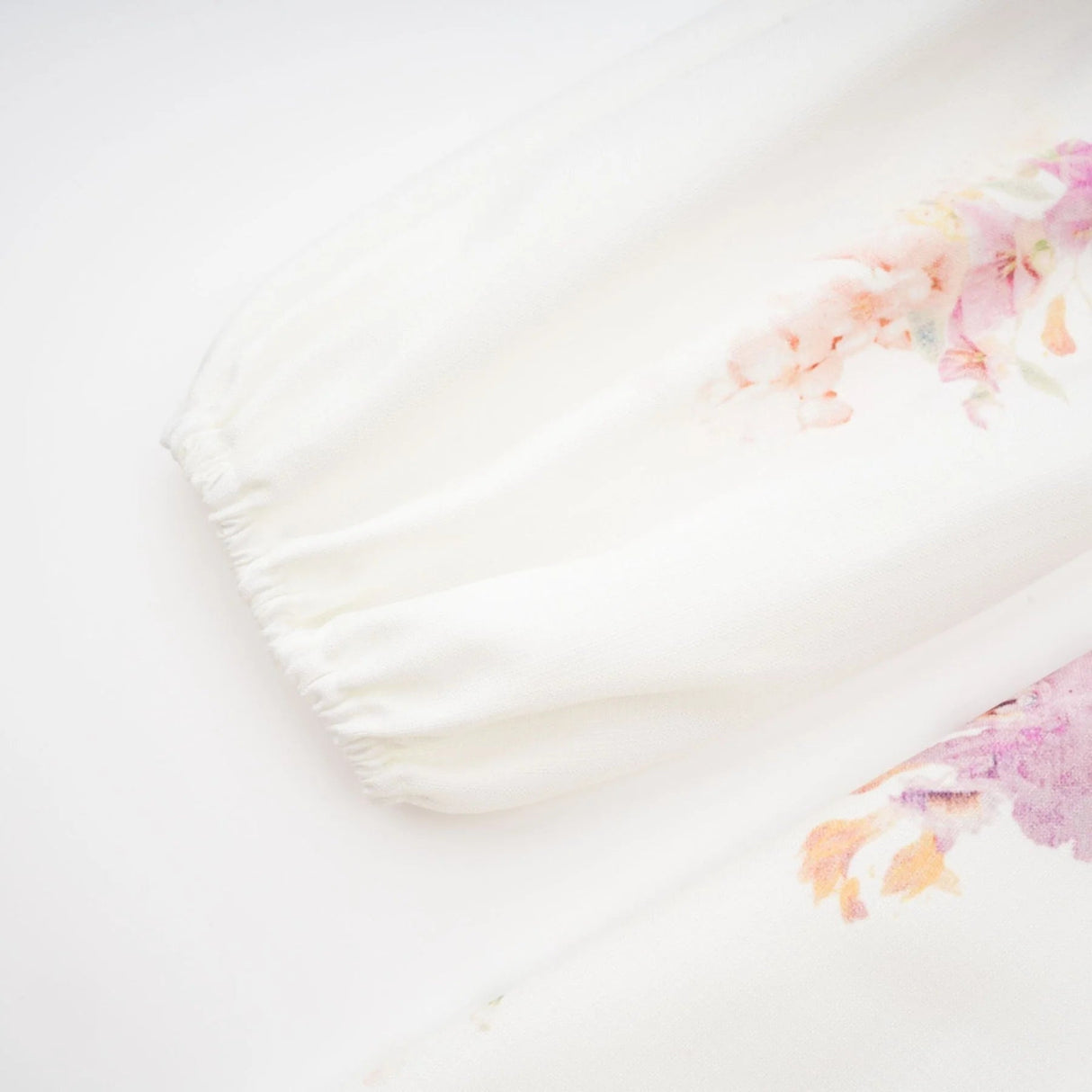 Caterinella Mini Dress White Floral Print Elastic Cuffs & Flared Skirt