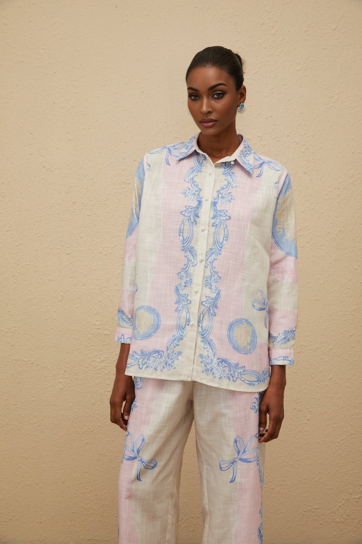 Caterinella Shirt & Trousers Set - Graphic Print - Wide Leg - Buttoned Cuffs