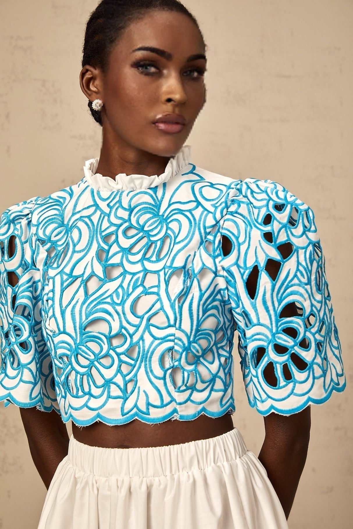 Caterinella Skirt & Top Set - Frilled Neck and Flower Embroidery - Scallop Trim - Elasticated Waistband