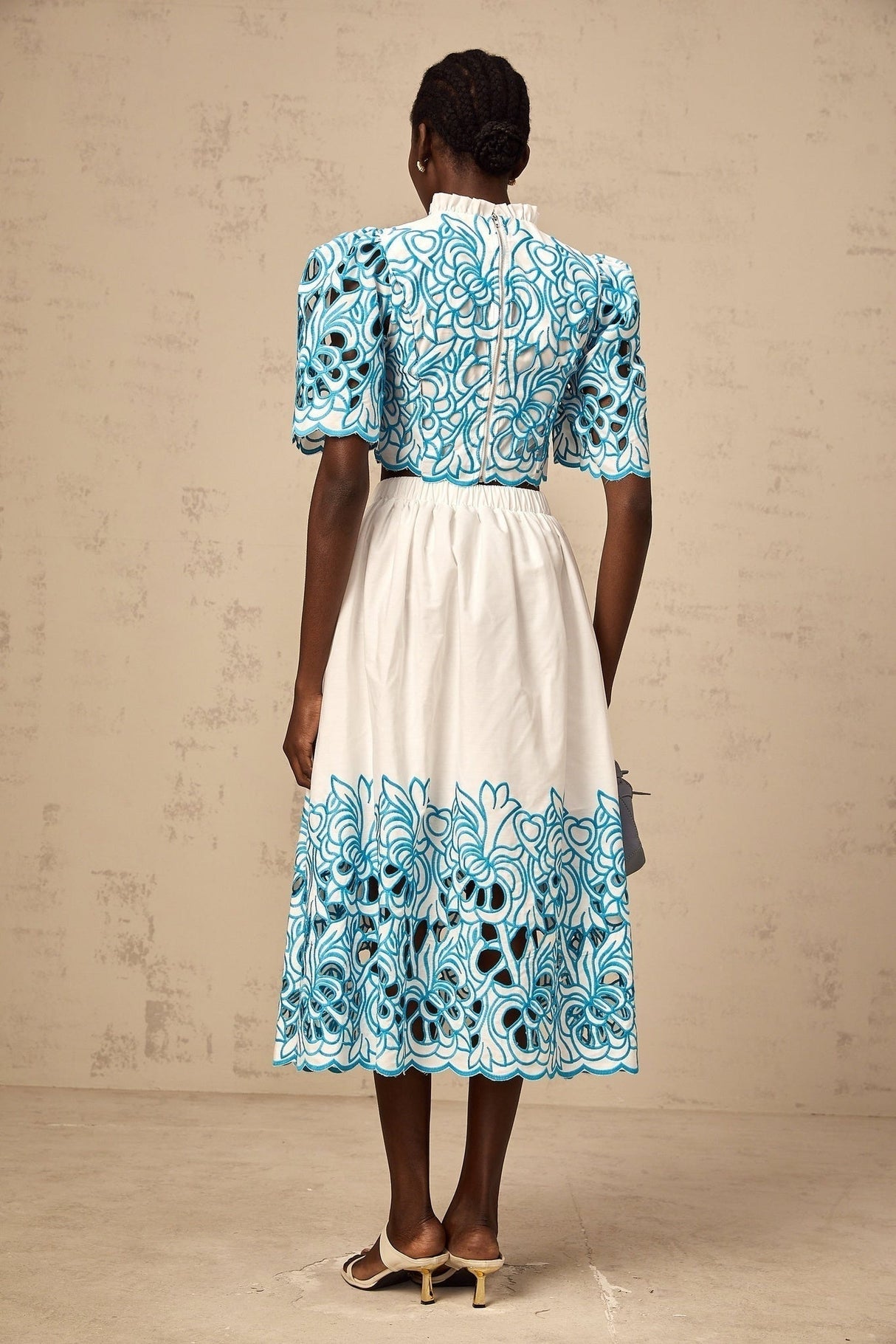 Caterinella Skirt & Top Set - Frilled Neck and Flower Embroidery - Scallop Trim - Elasticated Waistband