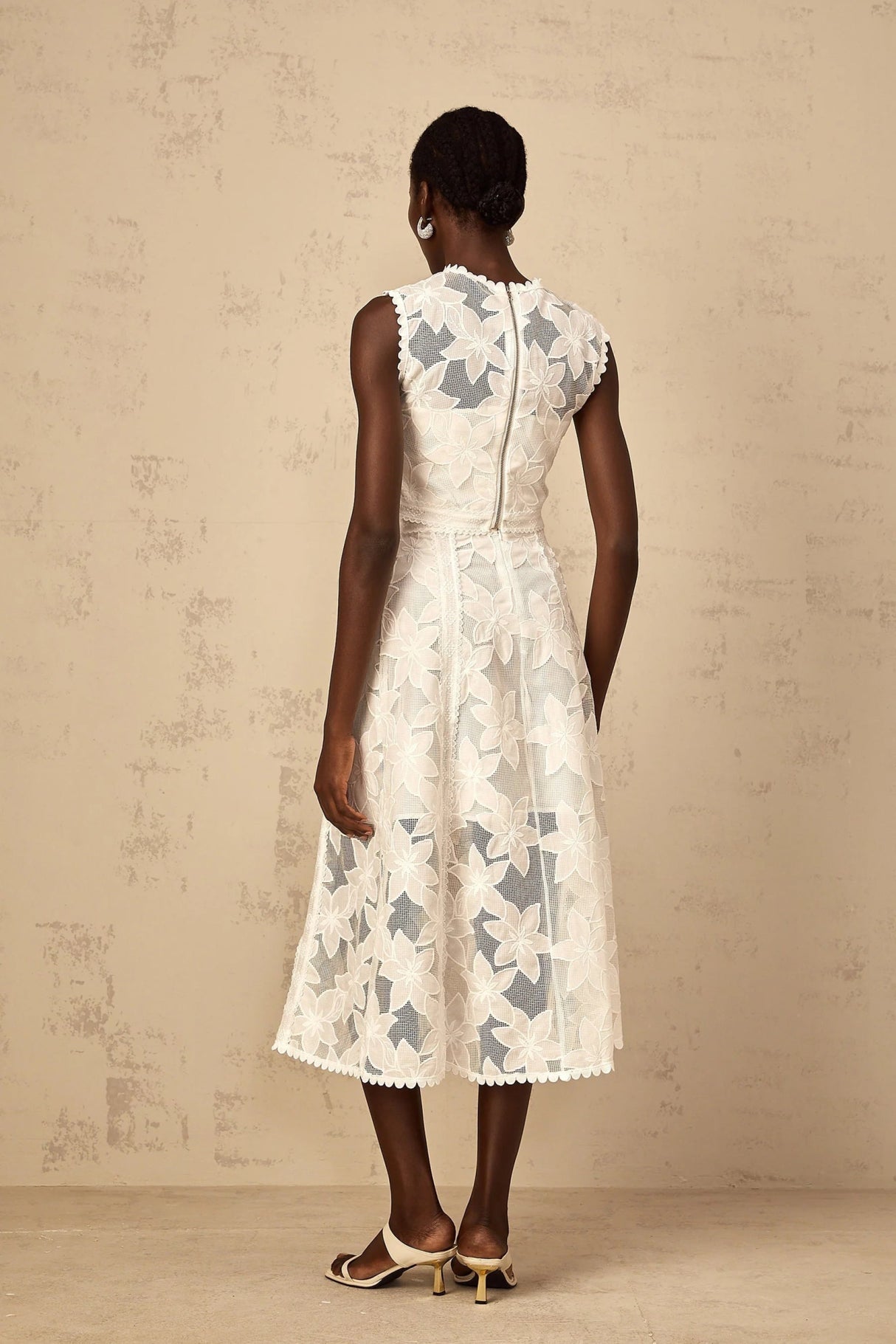 Caterinella Top & Skirt Set White Floral Embroidered Scallop Hem