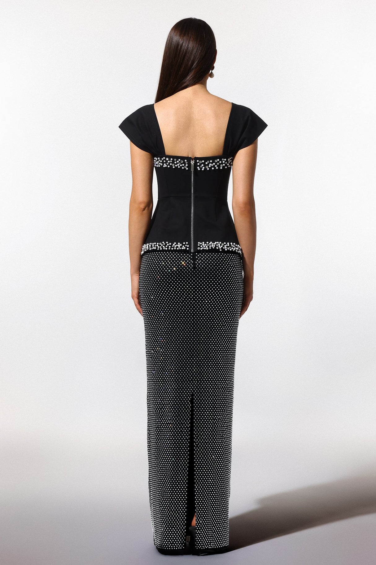 Catherine Black Diamond Embellished Bandage Peplum Dress