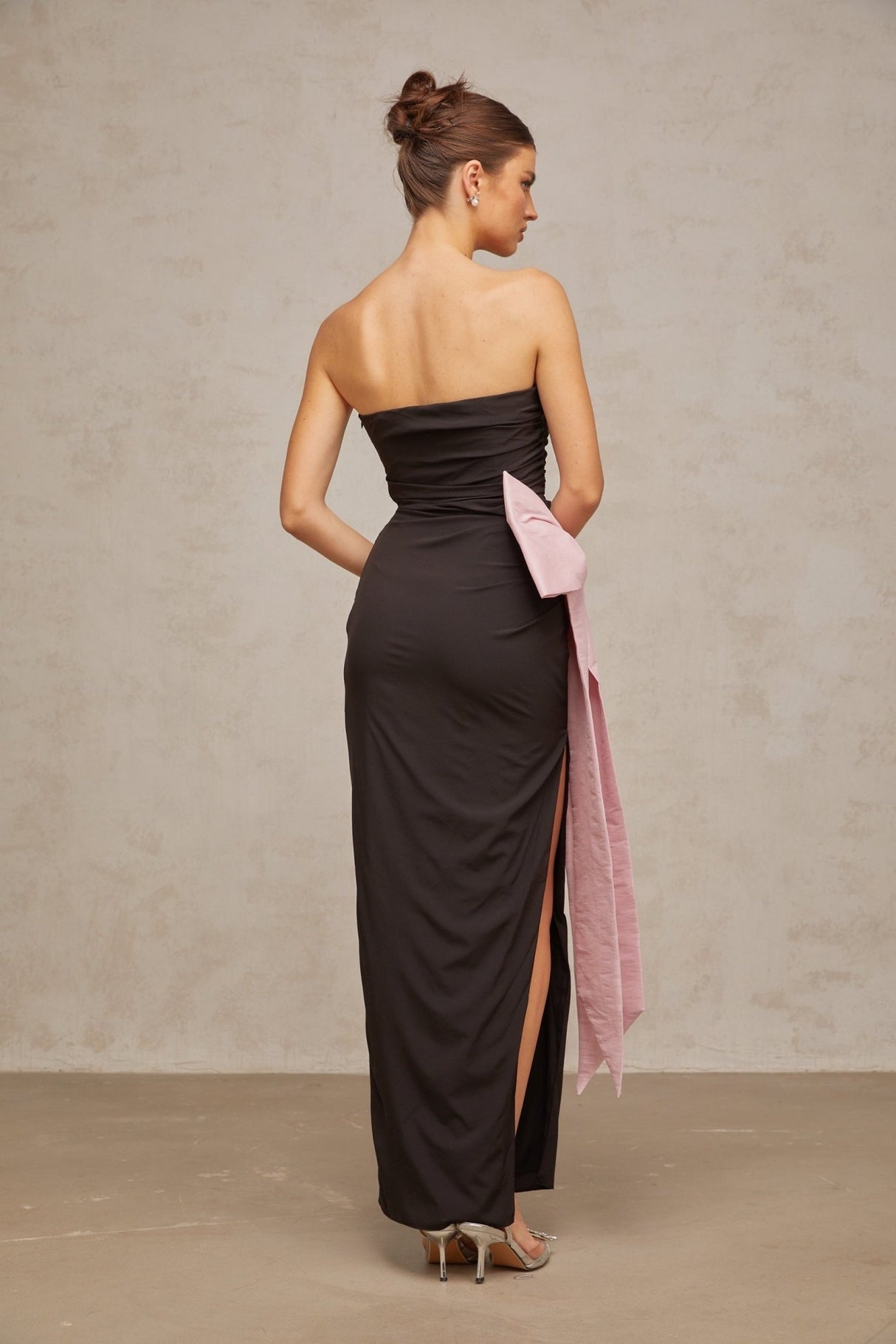 Catherine Maxi Dress - Off - Shoulder Sleeveless Style - Fitted Silhouette - Bow Detail and Side Slit