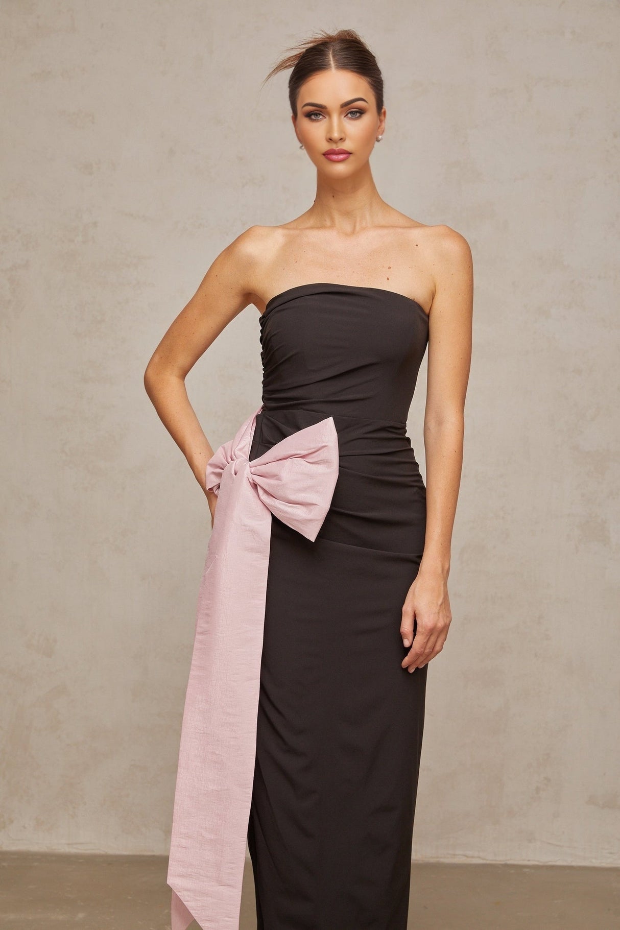 Catherine Maxi Dress - Off - Shoulder Sleeveless Style - Fitted Silhouette - Bow Detail and Side Slit