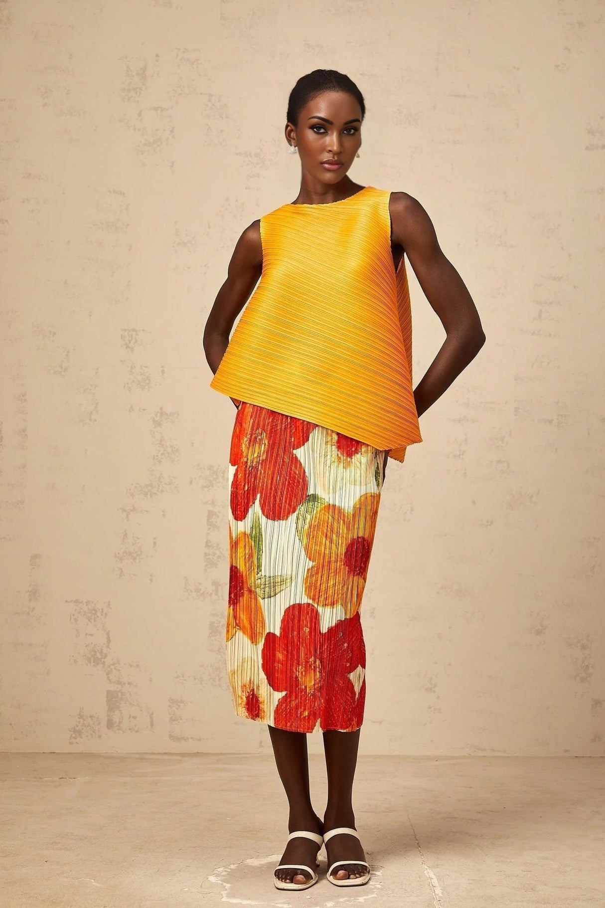 Catherine Top & Skirt Set Amber - Orange Floral Print