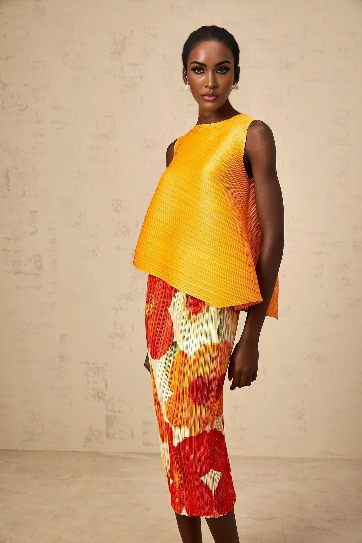 Catherine Top & Skirt Set Amber - Orange Floral Print