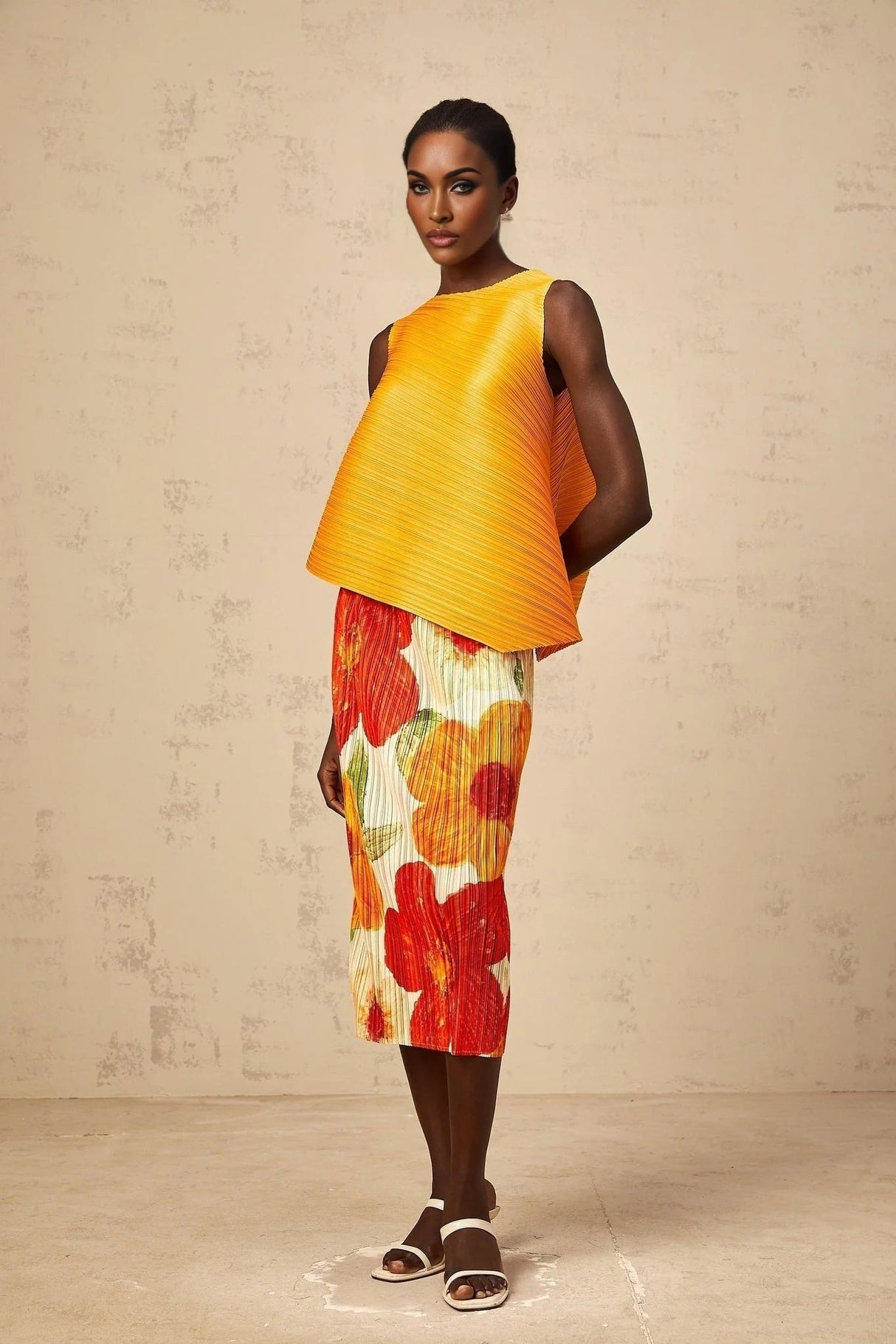 Catherine Top & Skirt Set Amber - Orange Floral Print