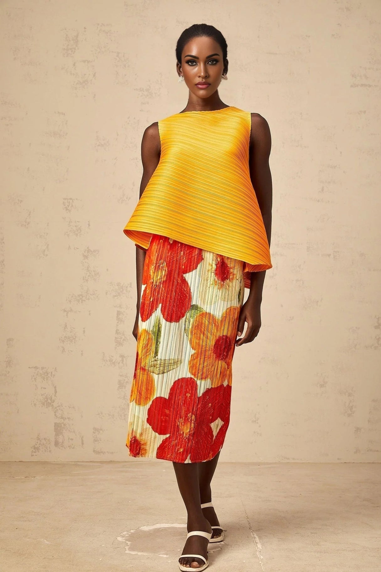 Catherine Top & Skirt Set Amber - Orange Floral Print