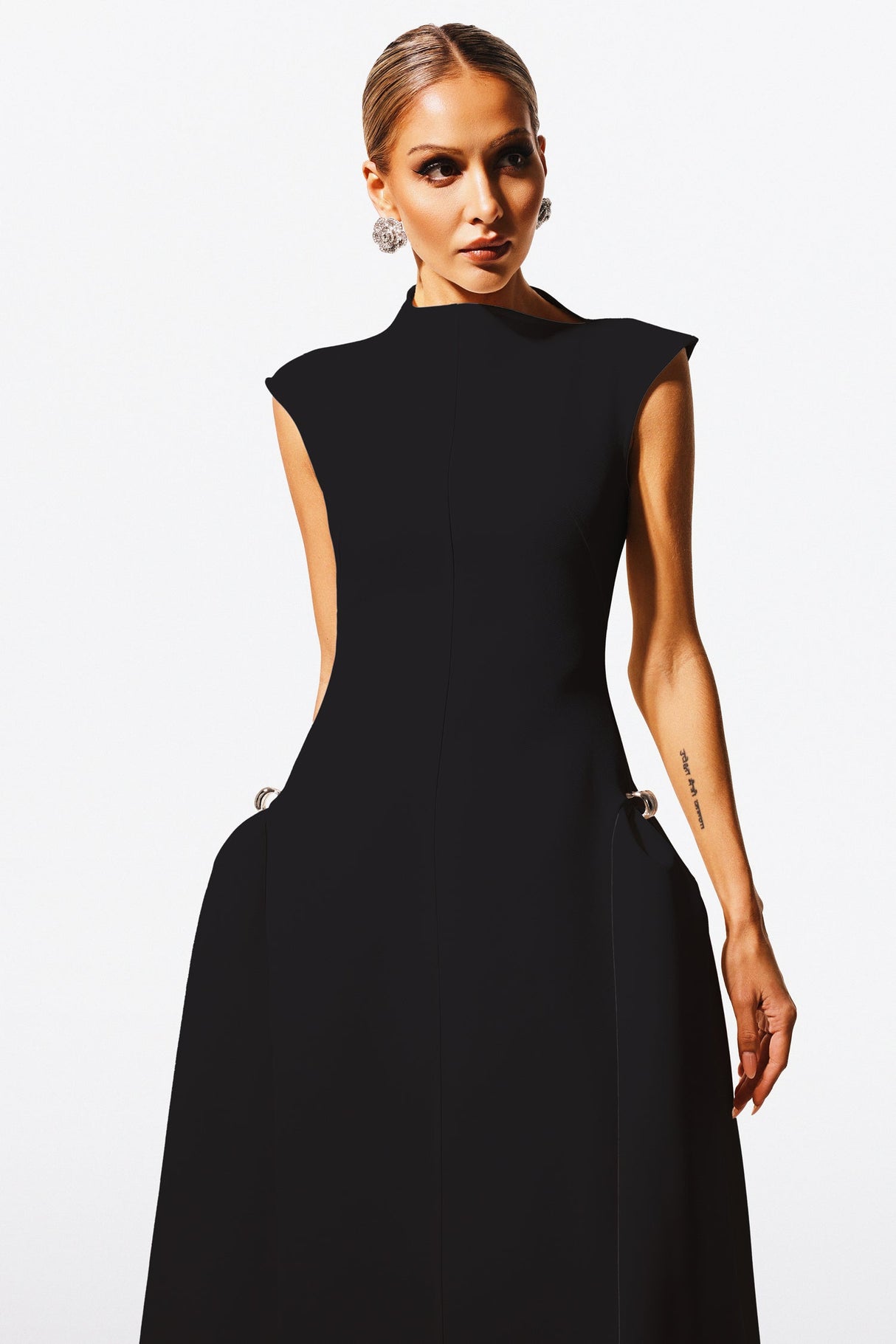 Cecilia Black Sleeveless Maxi Dress with Elegant Silhouette and Side Detailing
