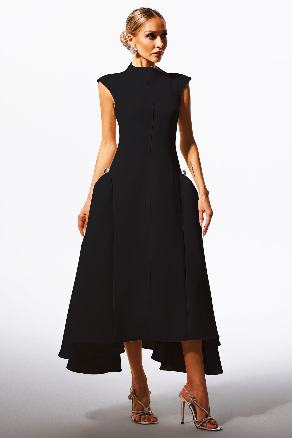 Cecilia Black Sleeveless Maxi Dress with Side Detailing