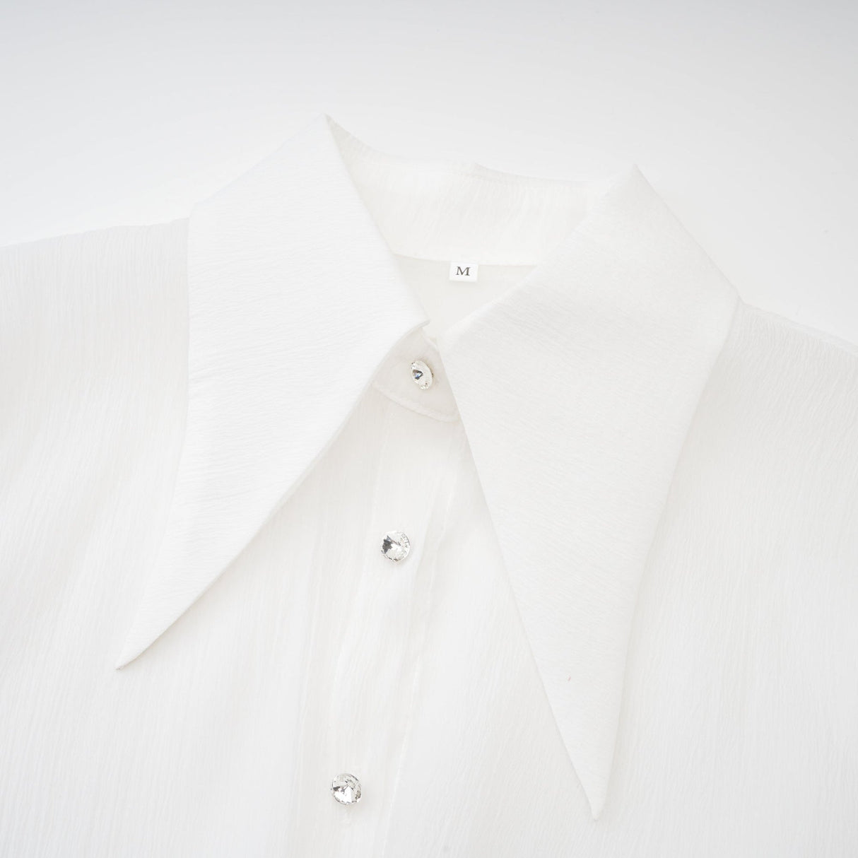 Cecilia Mini Dress - Point Collar - Long Sleeves - Embellished Button Detailing & Ruffled Hem