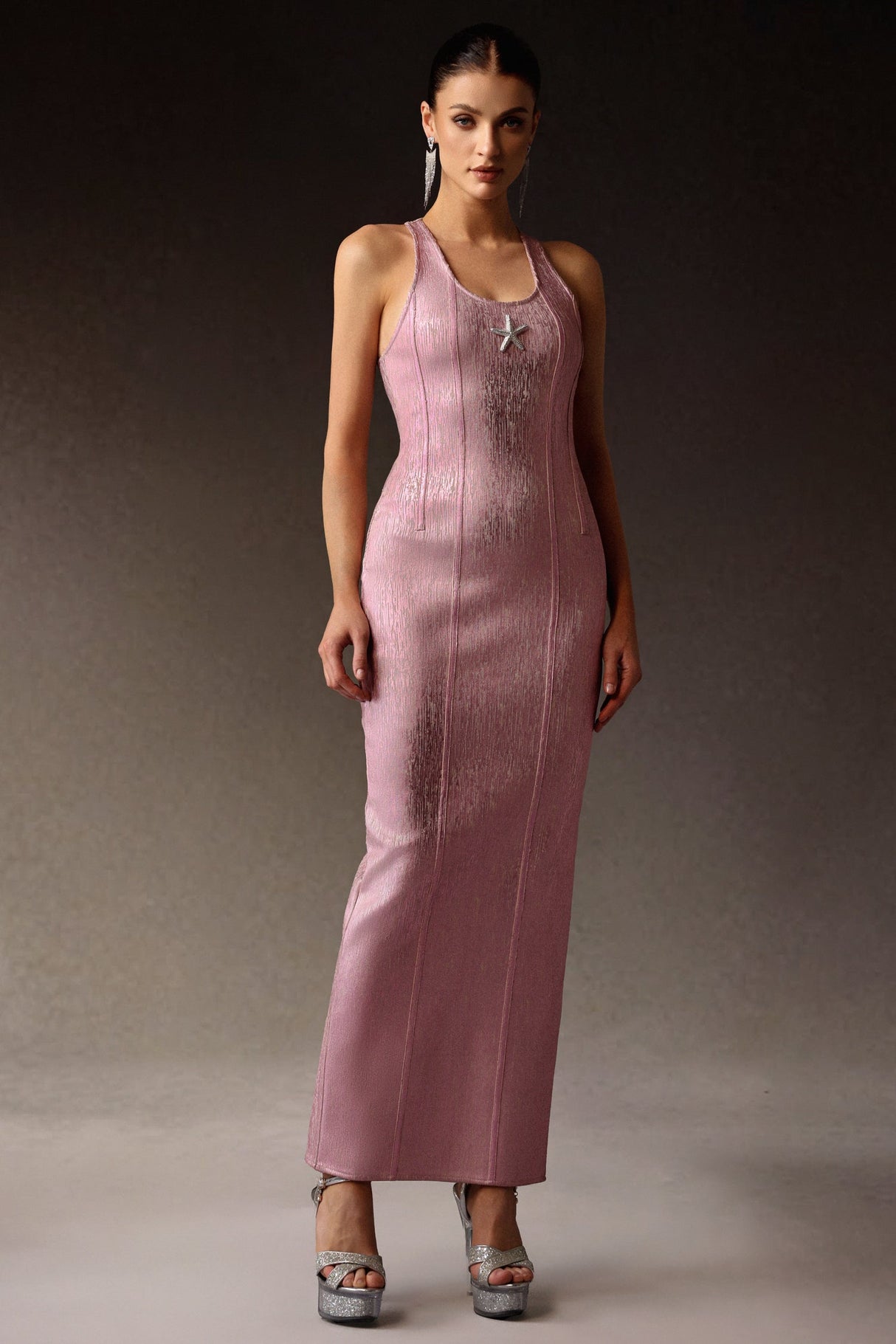 Cecilia Pink Starfish Embellished Sleek Silhouette Dress