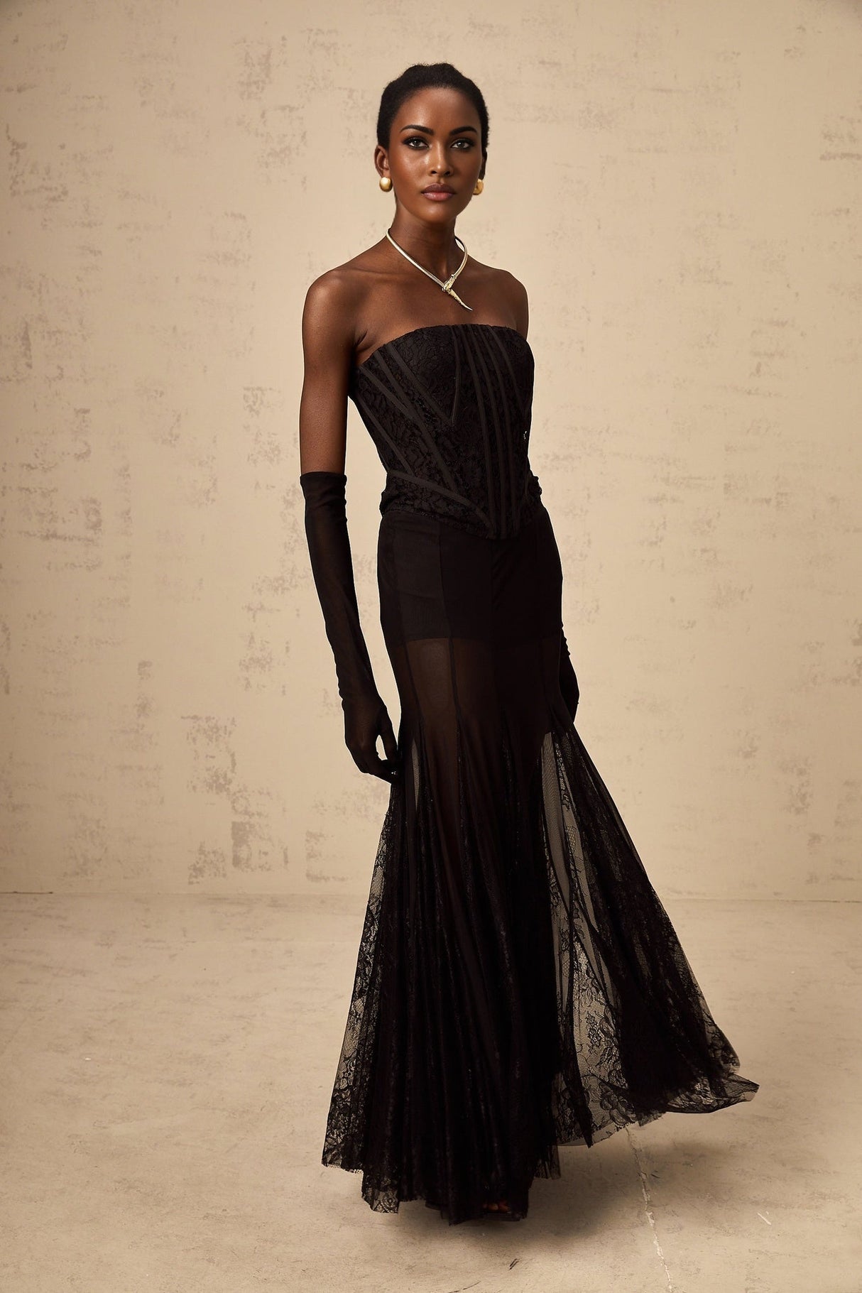 Celeste Corset & Skirt Set – Floral Lace – Semi - Sheer Tulle – Boned Fit