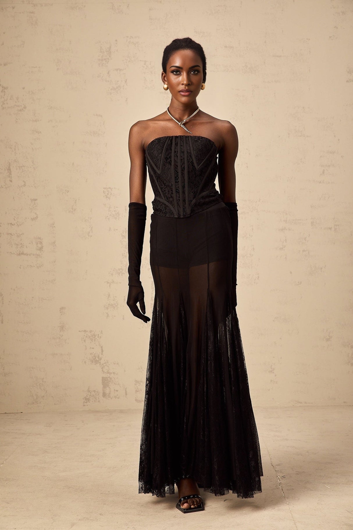 Celeste Corset & Skirt Set – Floral Lace – Semi - Sheer Tulle – Boned Fit