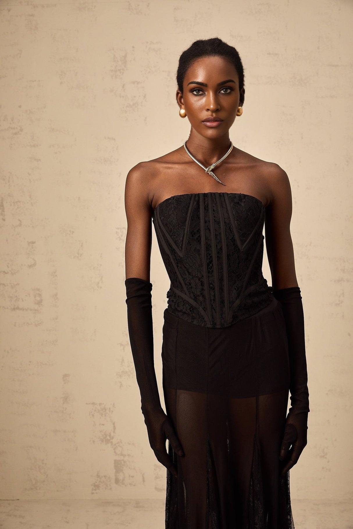 Celeste Corset & Skirt Set – Floral Lace – Semi - Sheer Tulle – Boned Fit