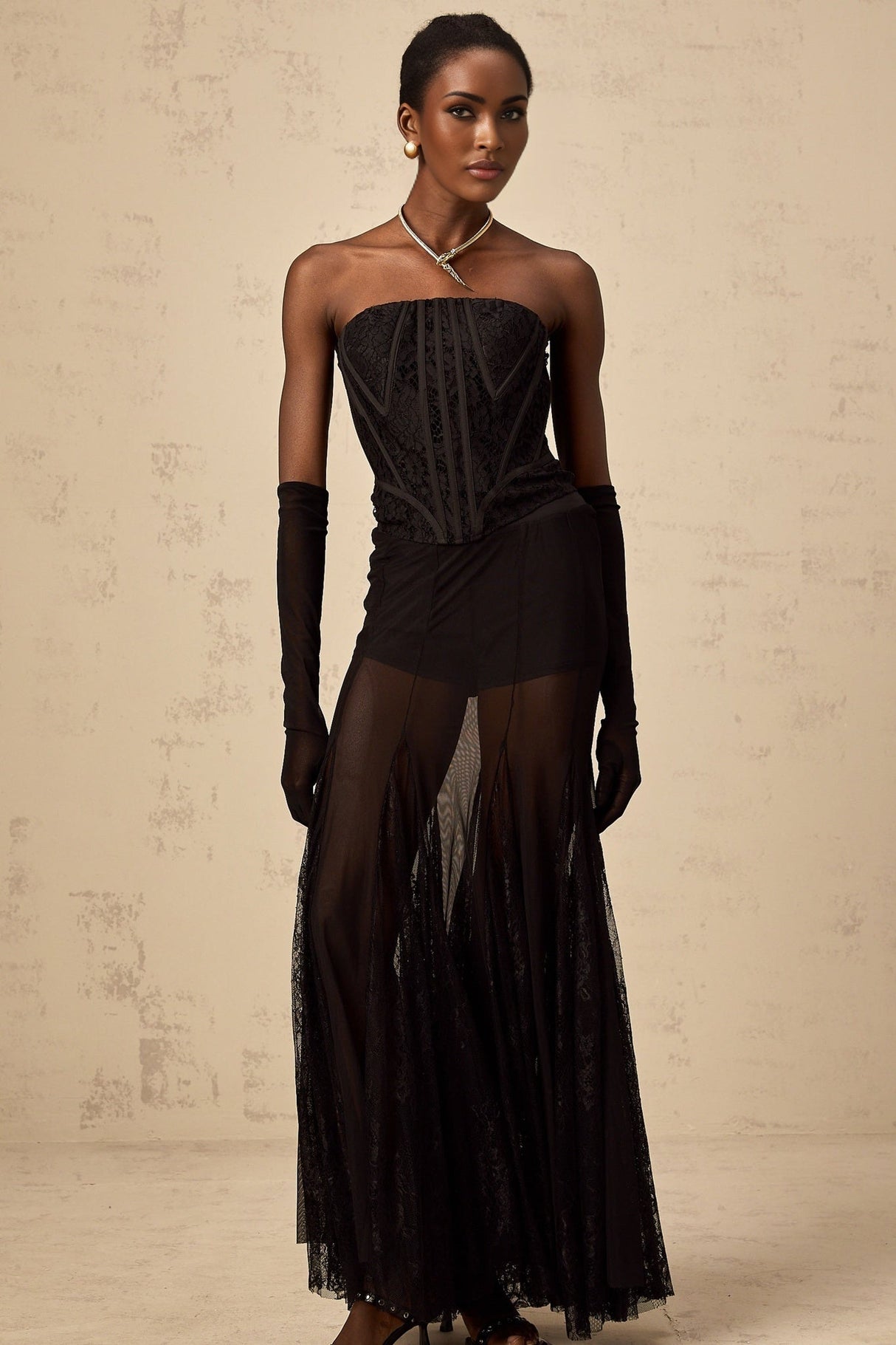 Celeste Corset & Skirt Set – Floral Lace – Semi - Sheer Tulle – Boned Fit