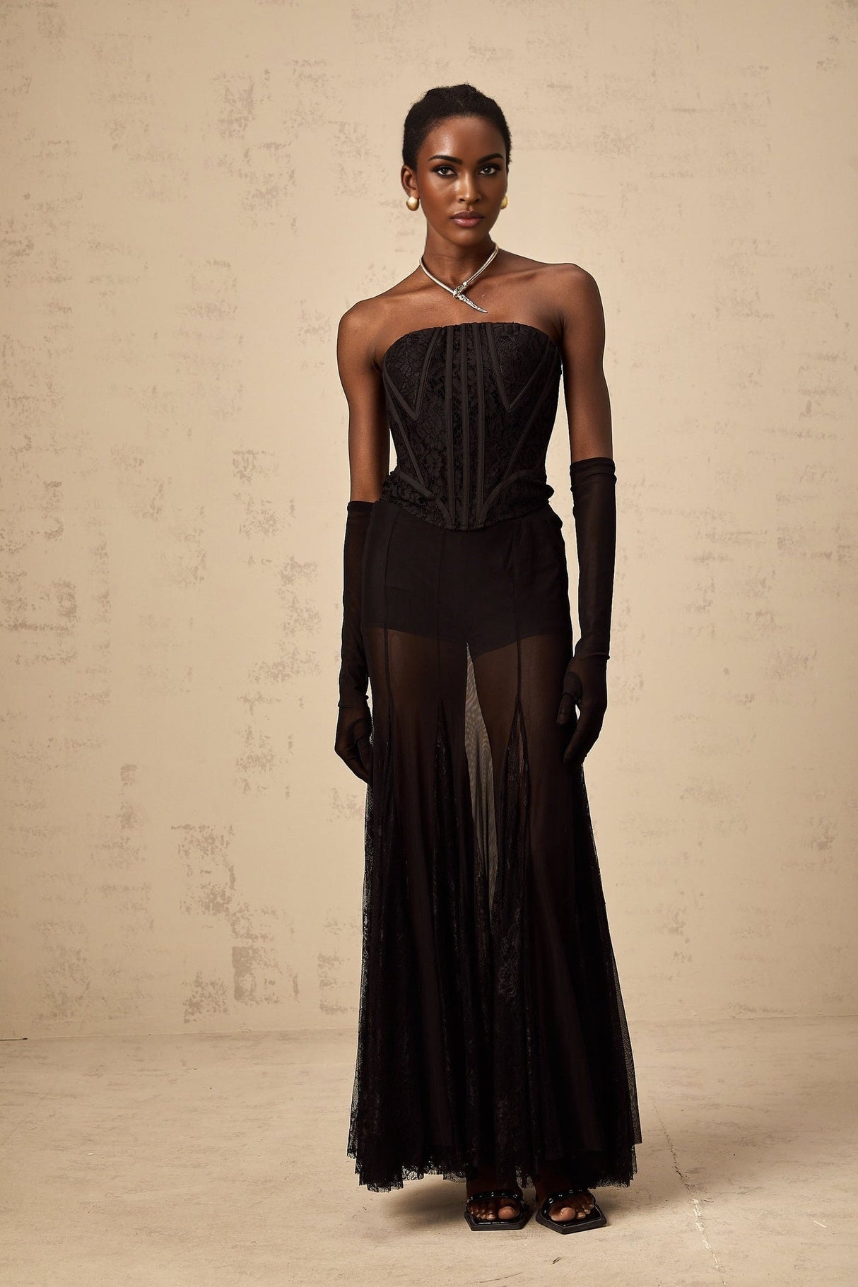 Celeste Corset & Skirt Set – Floral Lace – Semi - Sheer Tulle – Boned Fit