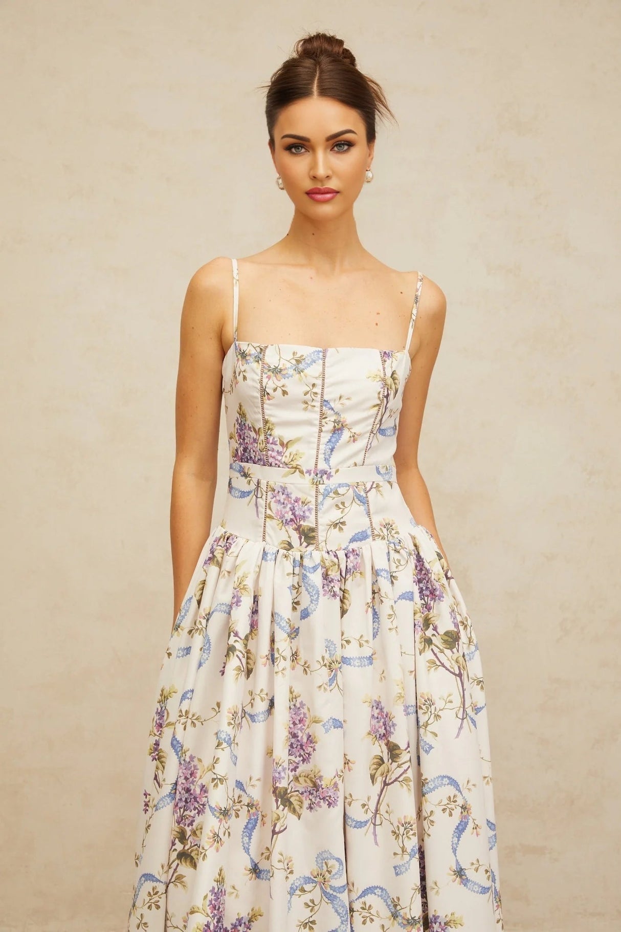 Celeste Midi Dress Floral Print White & Multicolor