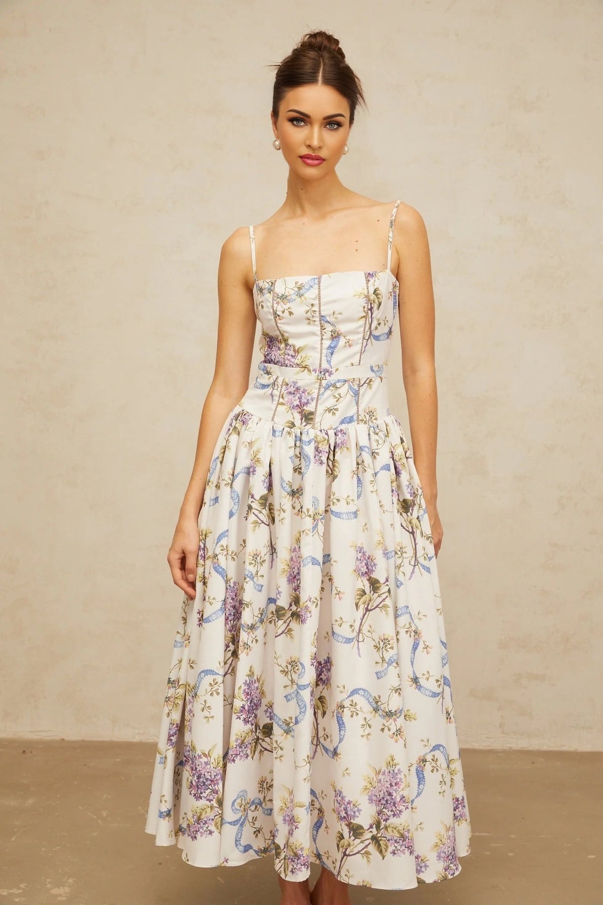 Celeste Midi Dress Floral Print White & Multicolor