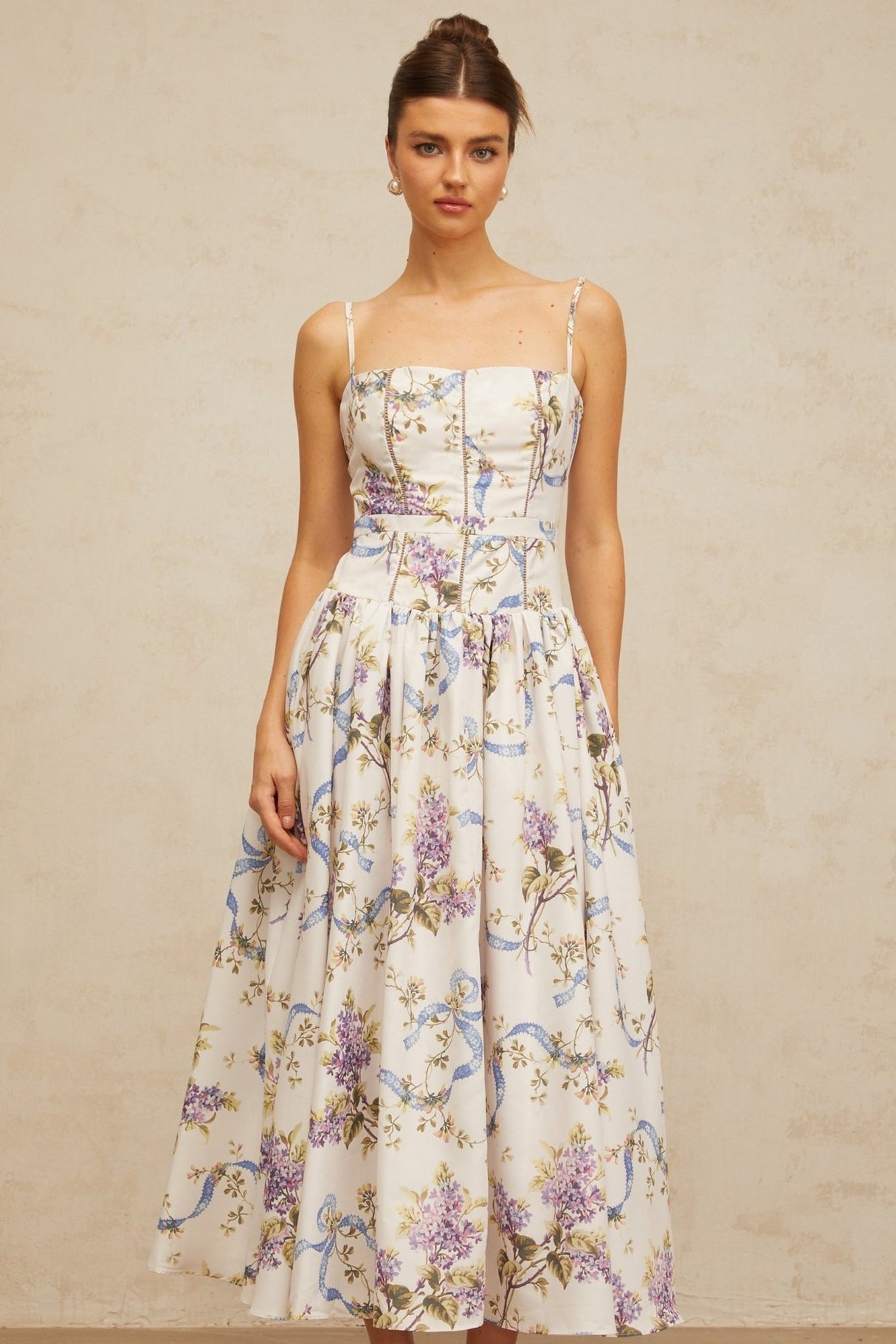 Celeste Midi Dress Floral Print White & Multicolor