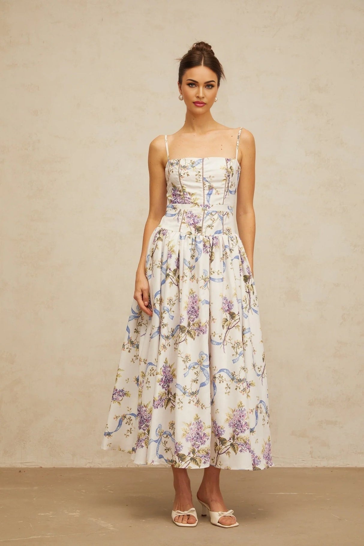 Celeste Midi Dress Floral Print White & Multicolor