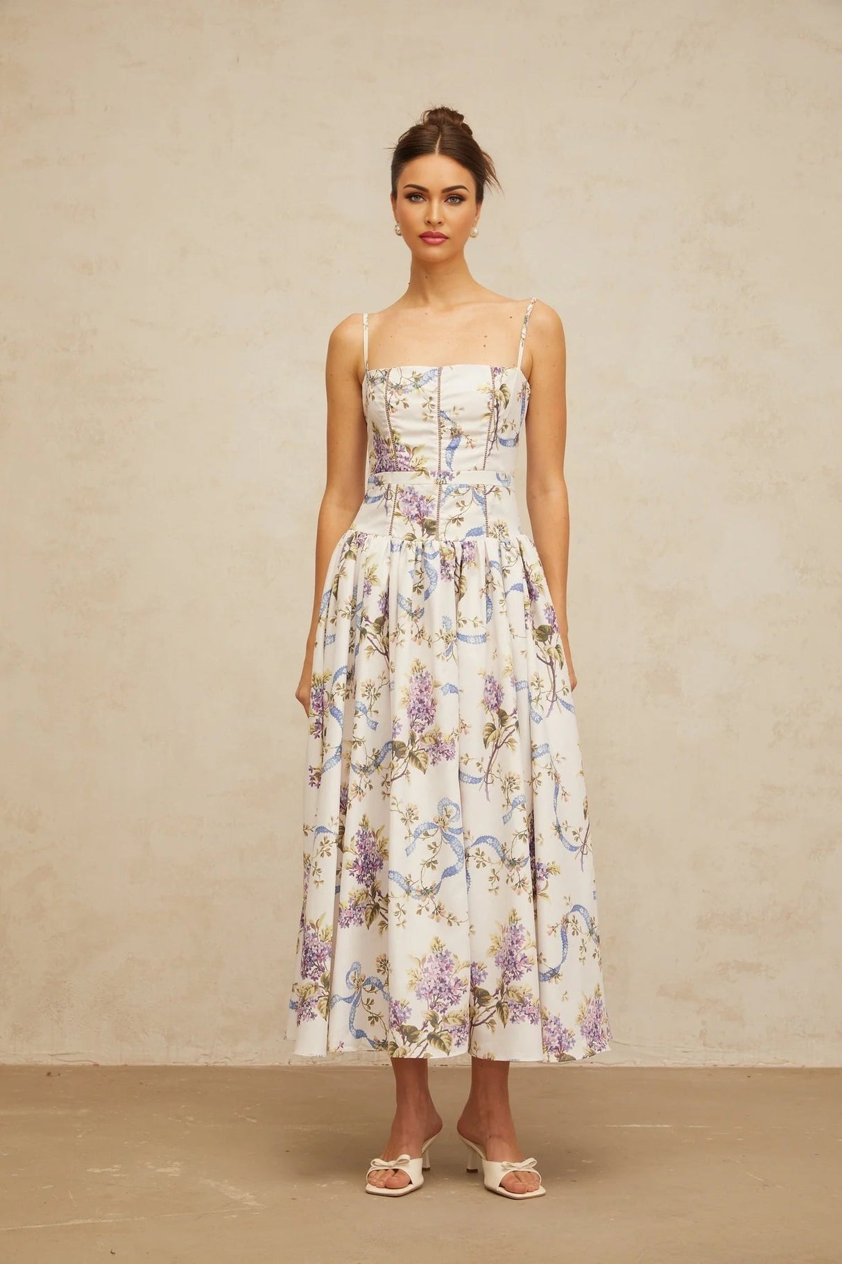 Celeste Midi Dress Floral Print White & Multicolor