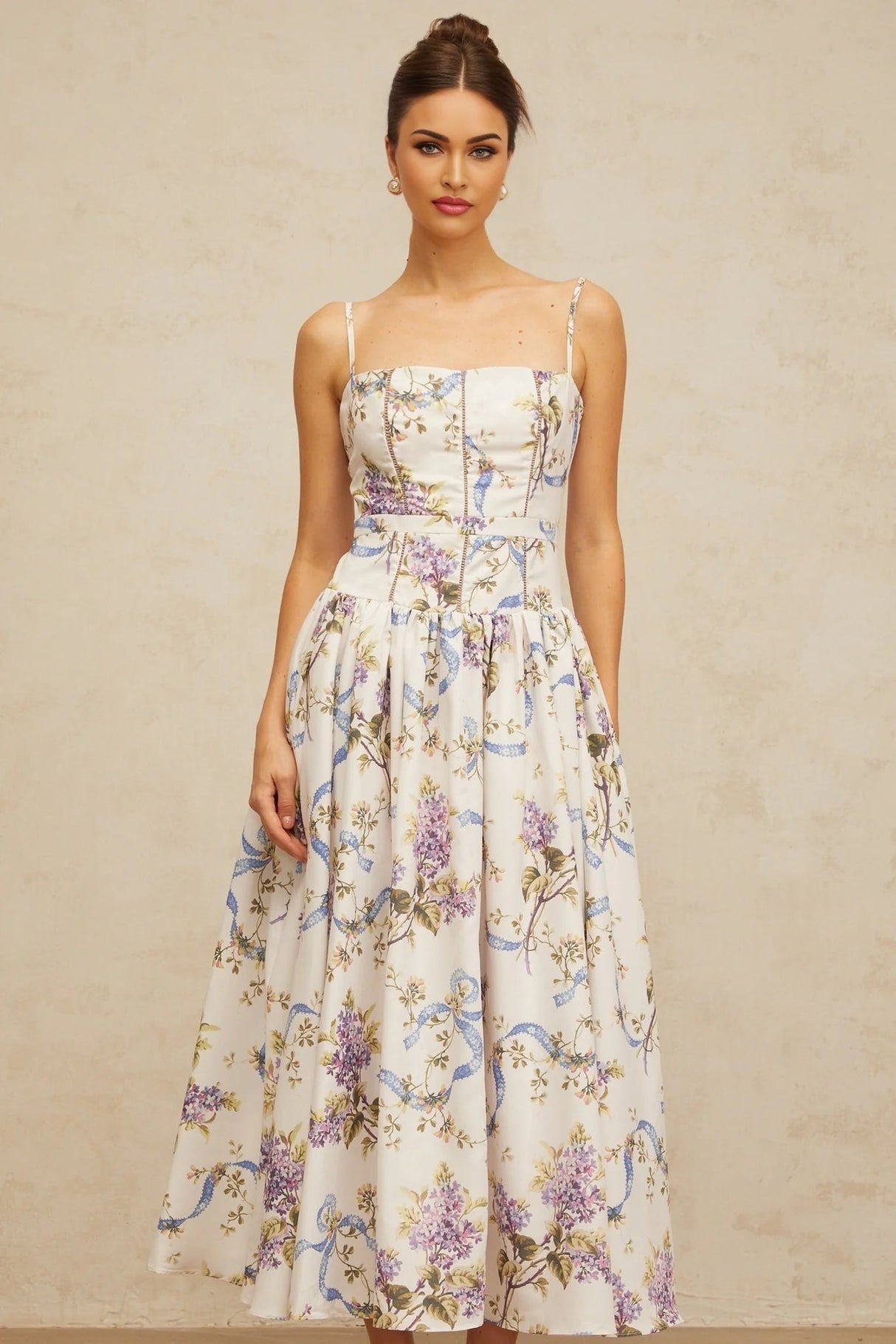 Celeste Midi Dress Floral Print White & Multicolor