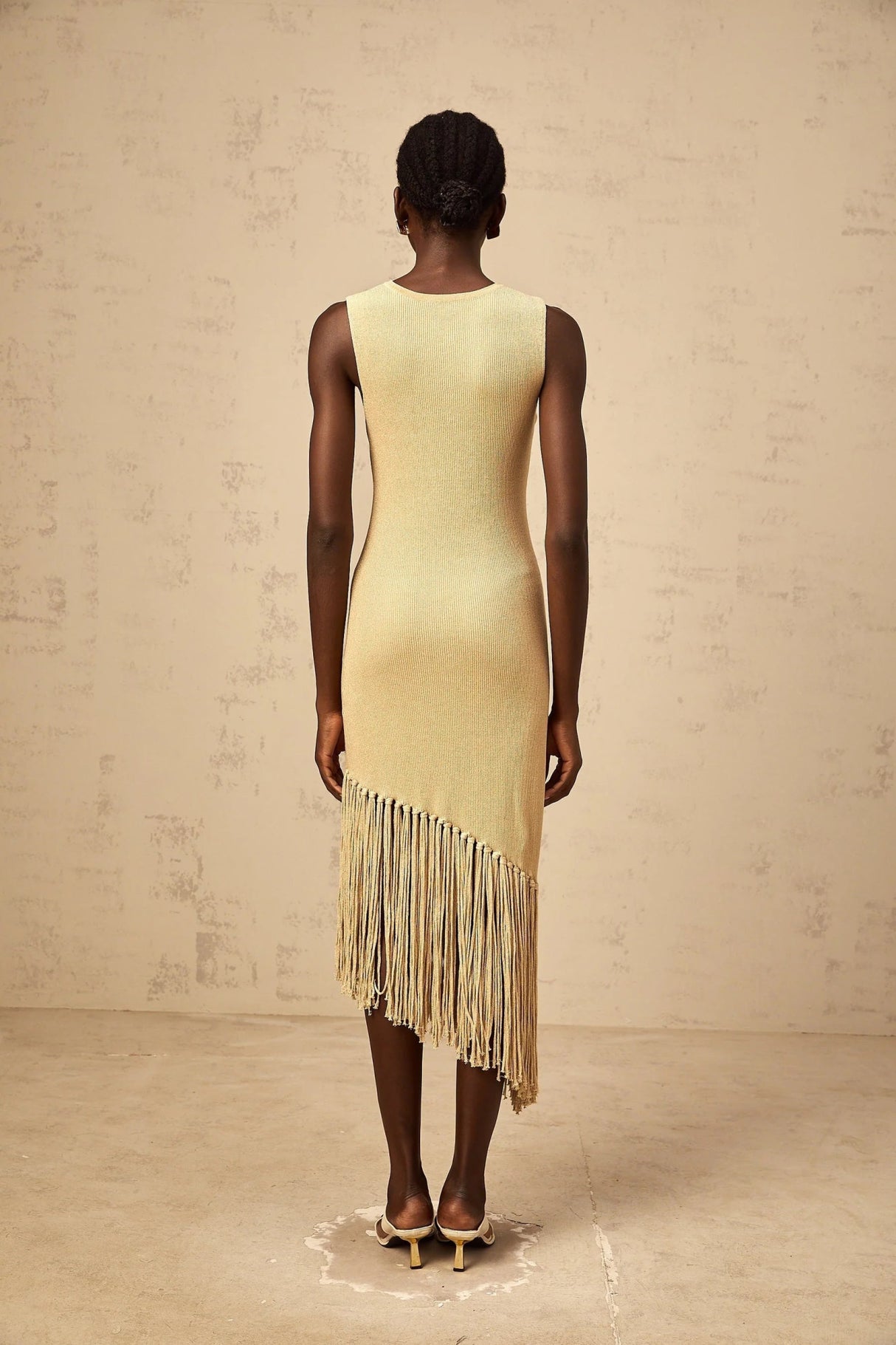 Celeste Midi Dress Neutrals Fringe Macram & Metallic Trim