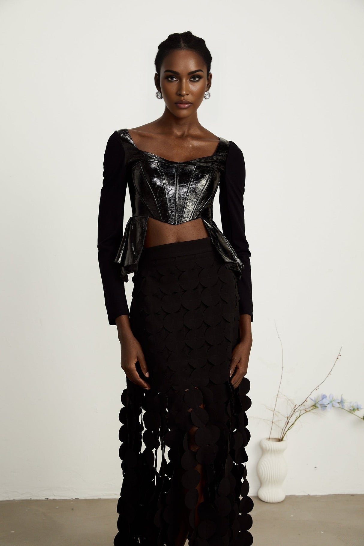 Celeste Top - Plunging Sweetheart Neckline - Open Back - Asymmetric Hem - Boned