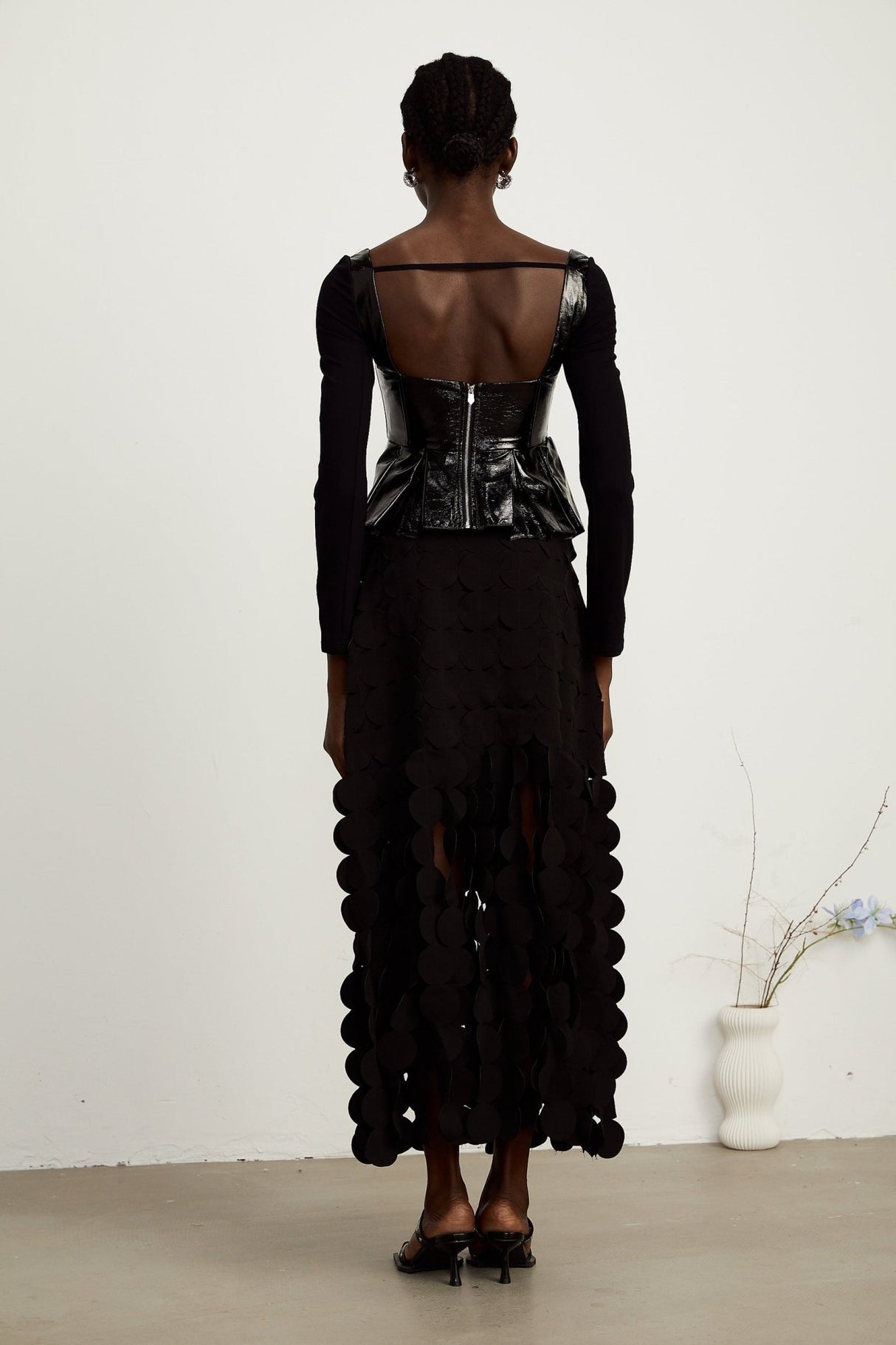 Celeste Top - Plunging Sweetheart Neckline - Open Back - Asymmetric Hem - Boned