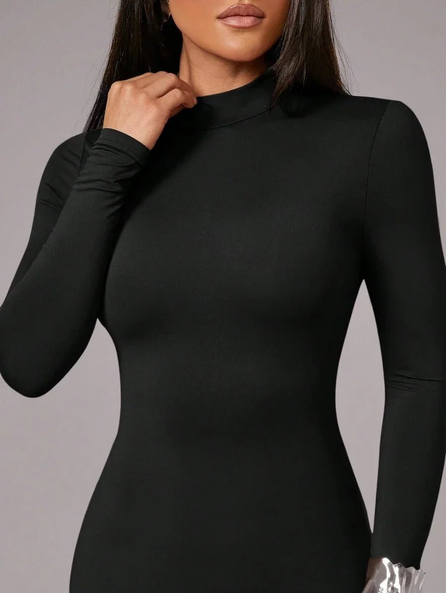 Celestina Jumpsuit - High Stretch Elasticity - Skinny Fit - Casual Style - Long Length - Stand Collar Neckline - Regular Sleeve Type