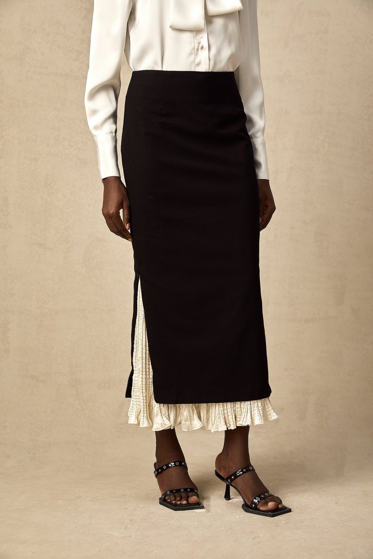 Celestina Skirt - Color Blocked Design - Panelled Ruffles - Scallop Hem - Side Zip Fastening