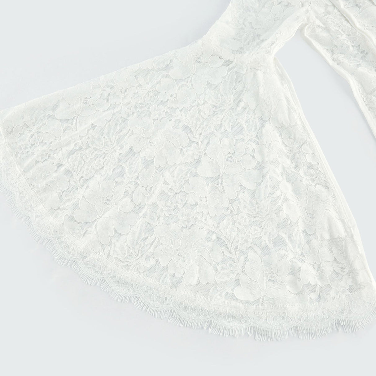 Céline Midi Dress - Romantic Flared Sleeves - Delicate Lace Trim - A - Line Silhouette - Ruffled Hemline - Concealed Zipper