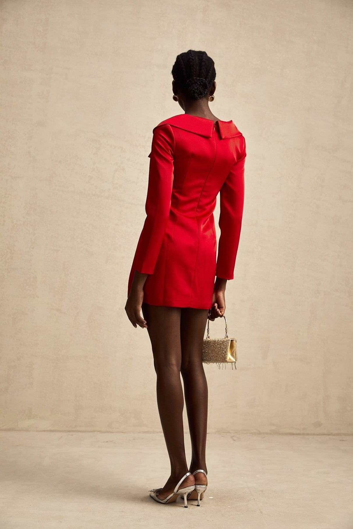 Céline Mini Dress - Corset Style - Lapels - Long Sleeves - Crystal Embellishment