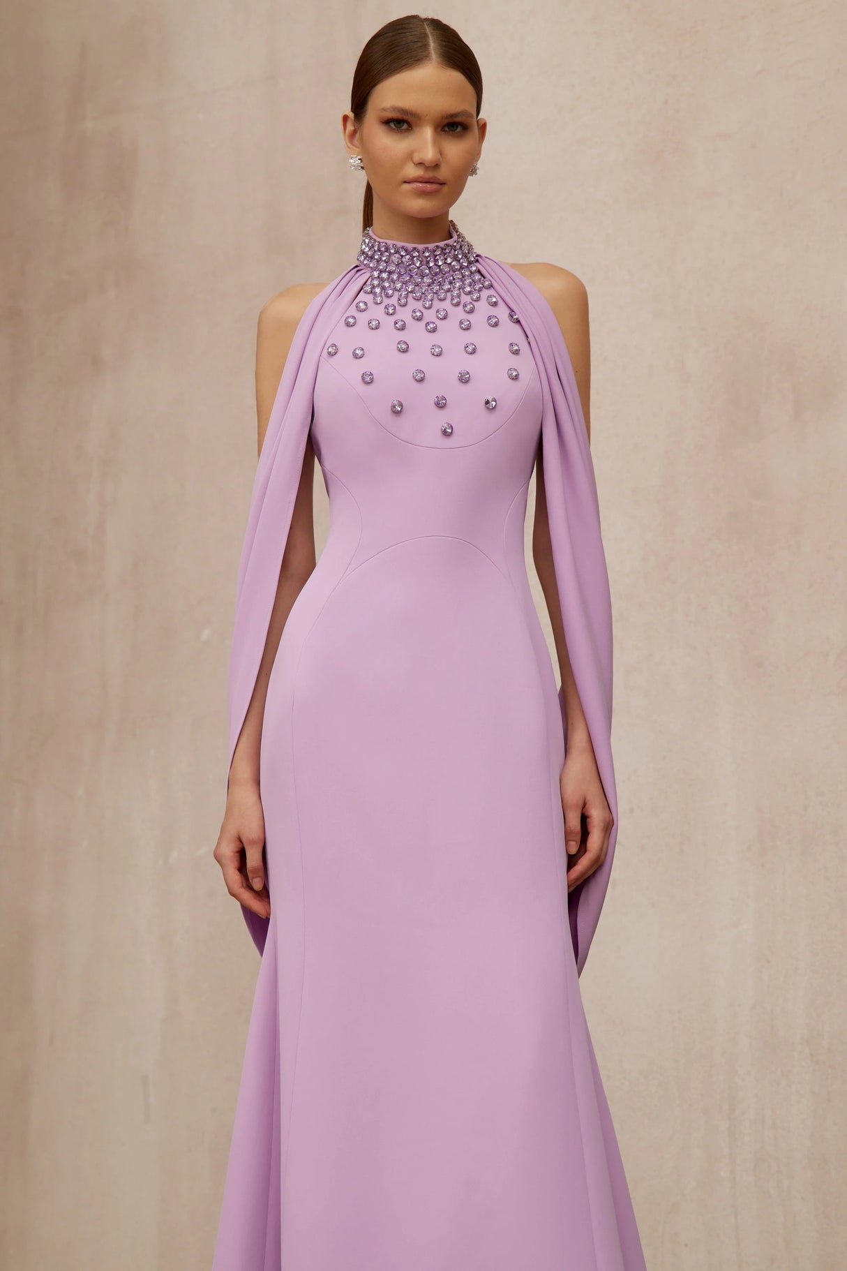 Cerise Purple Shawl Embellished Maxi Dress