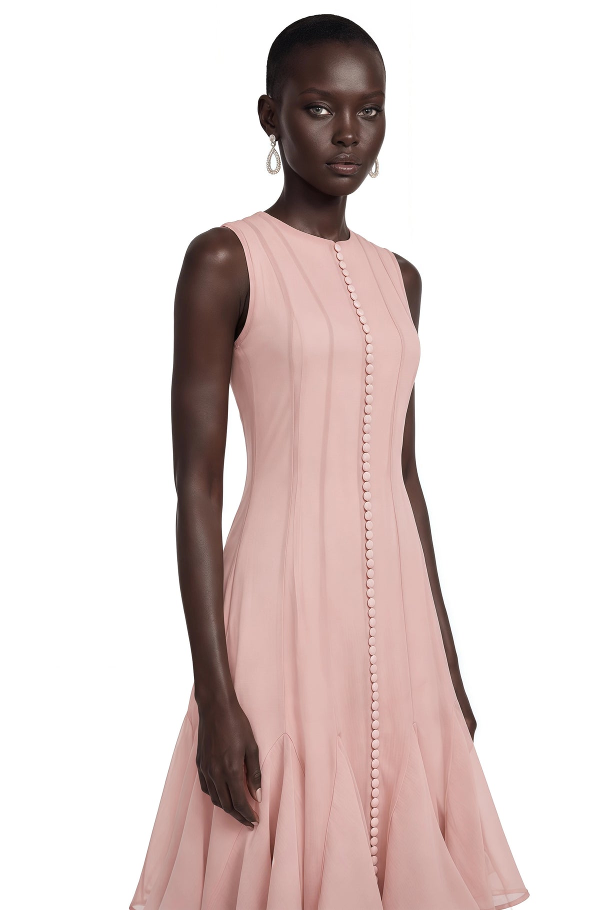 Cevher Pink Asymmetrical Midi Dress with Buttons