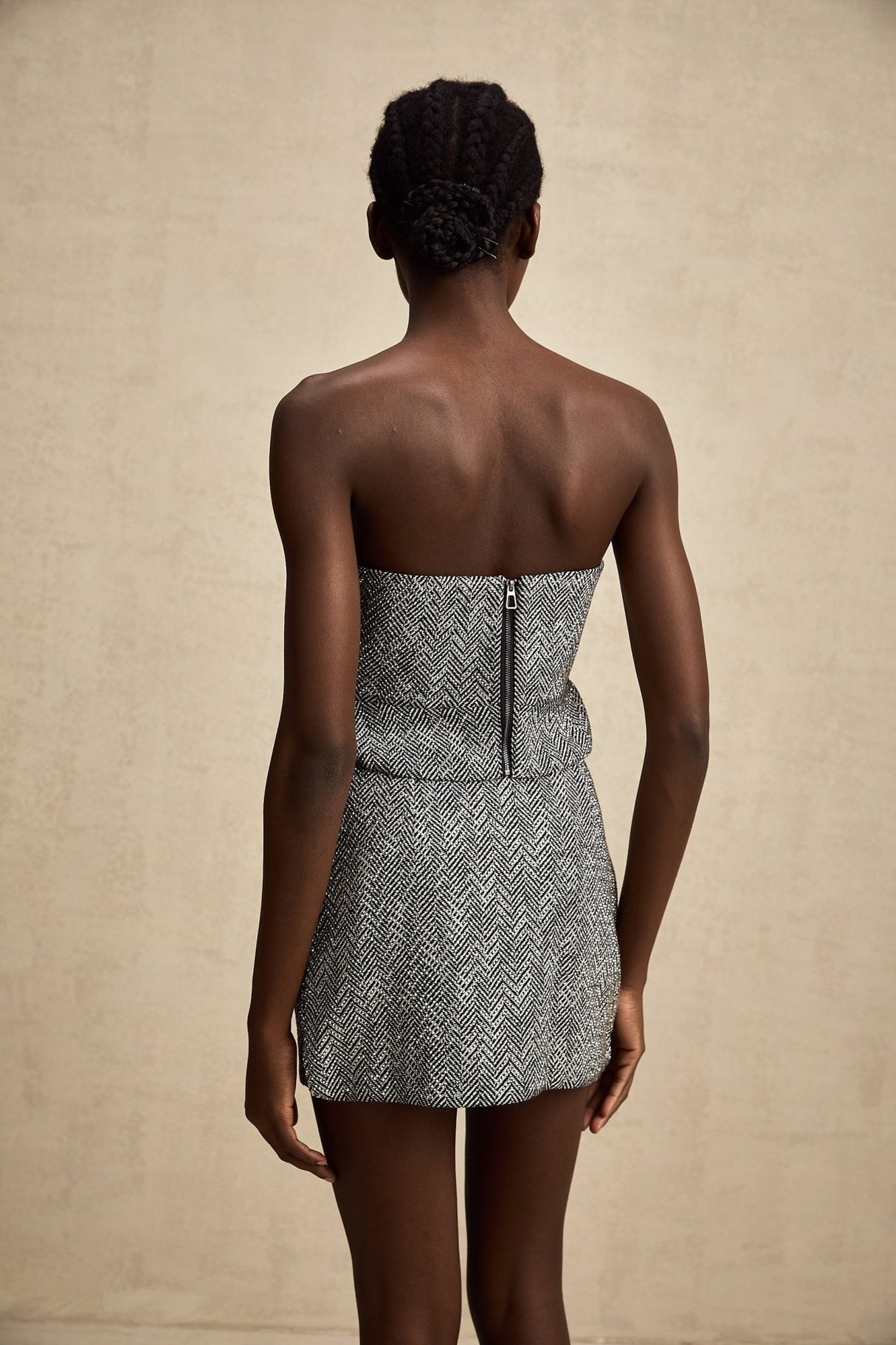 Chantal Skirt - Timeless Herringbone Pattern - Mini Length - Stud Accents - Side Zip Closure - Comfortable Fabric Blend