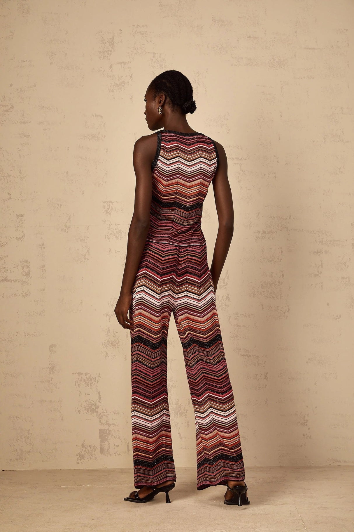 Charlee Top & Trousers Set with Chevron Pattern in Red