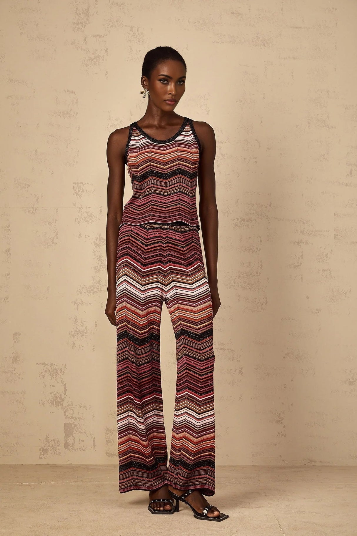 Charlee Top & Trousers Set with Chevron Pattern in Red