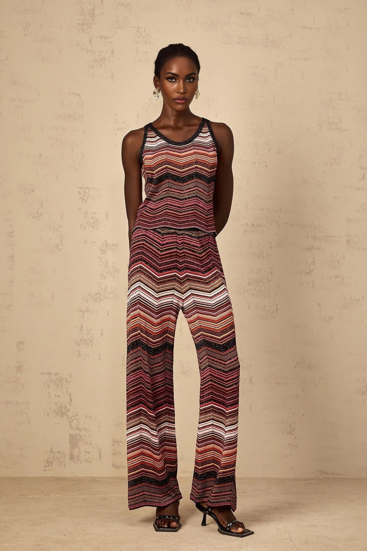 Charlee Top & Trousers Set with Chevron Pattern in Red