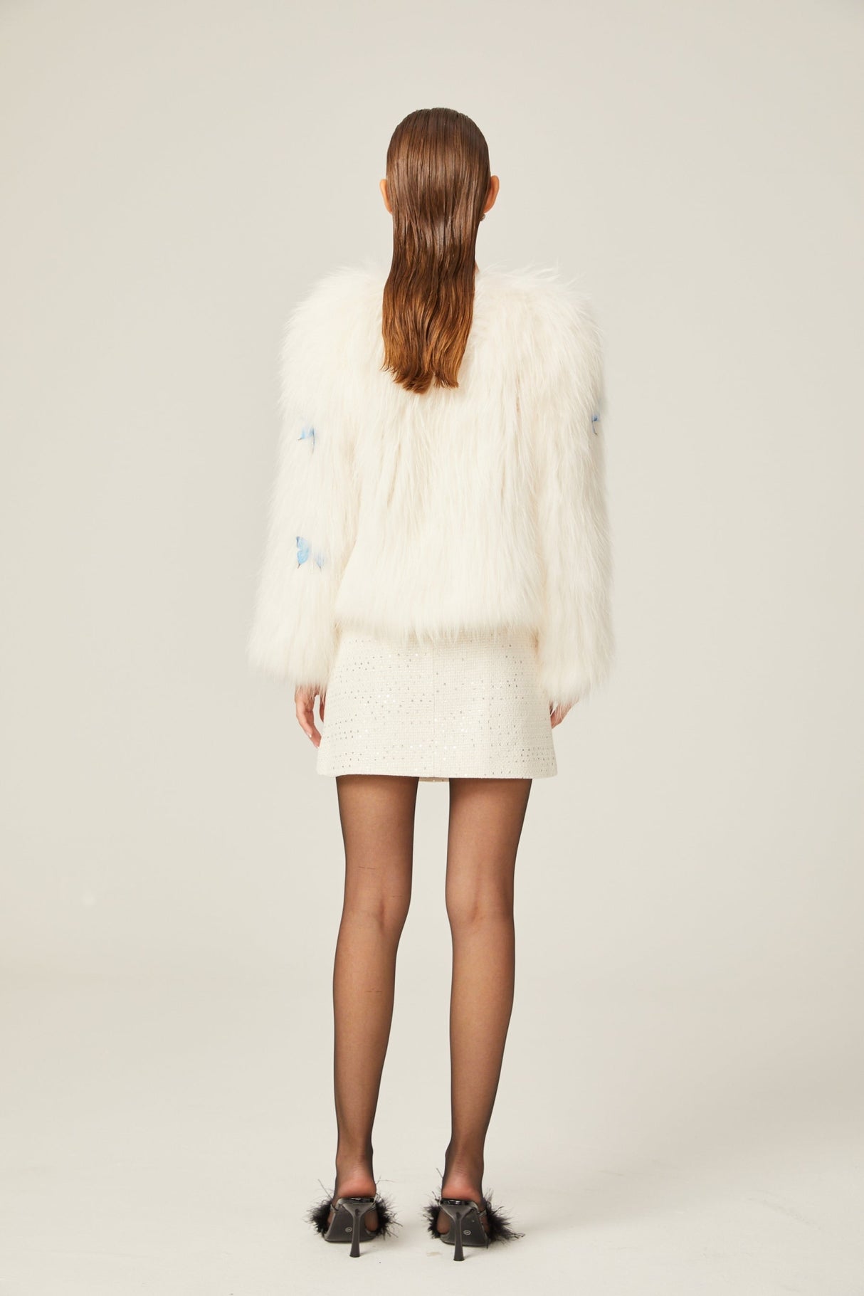 Charleigh Jacket - Long Sleeve - Faux - Fur Detailing - 3D Butterfly Decoration - Cropped Style