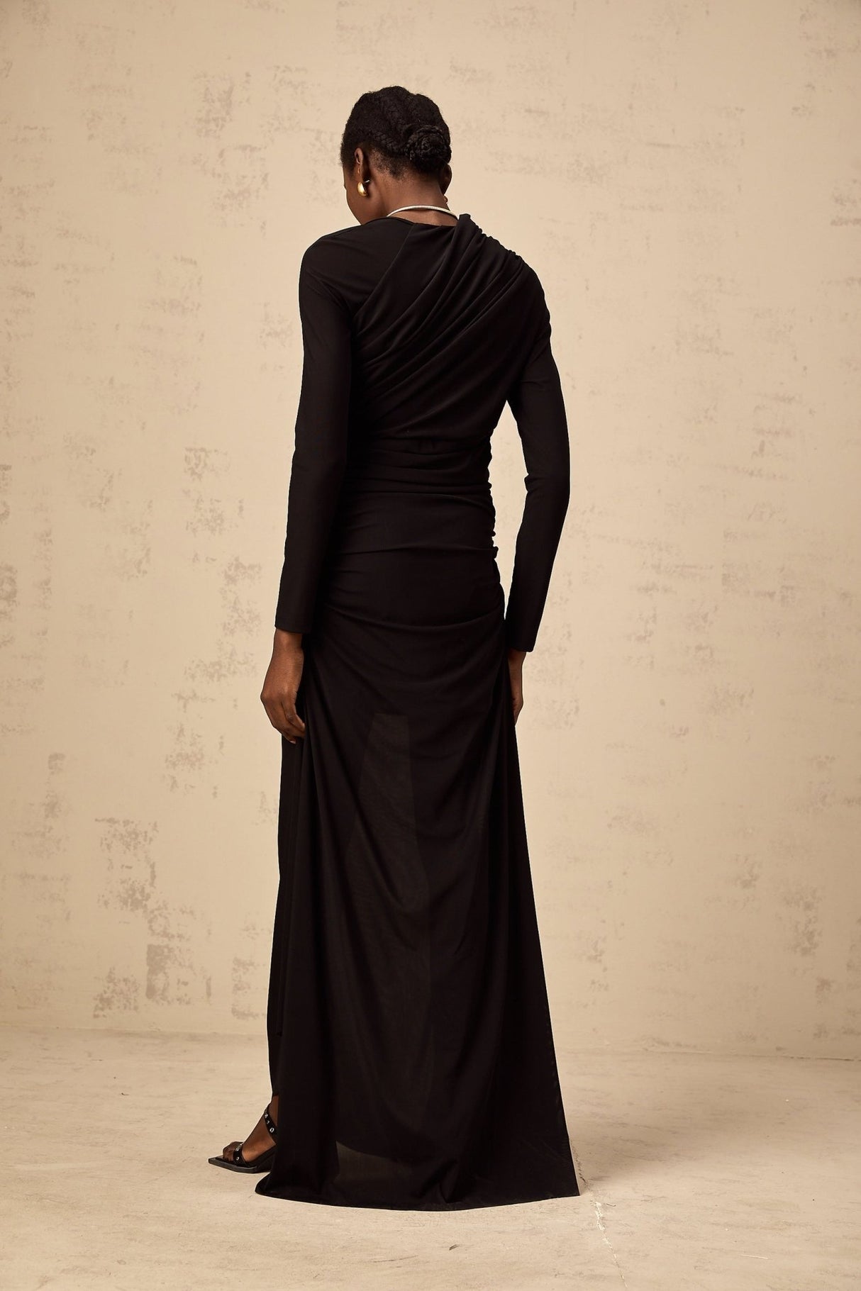Charleigh Maxi Dress - Long Sleeves - Ruched Detailing - Asymmetric Hem - Cut - Out Design