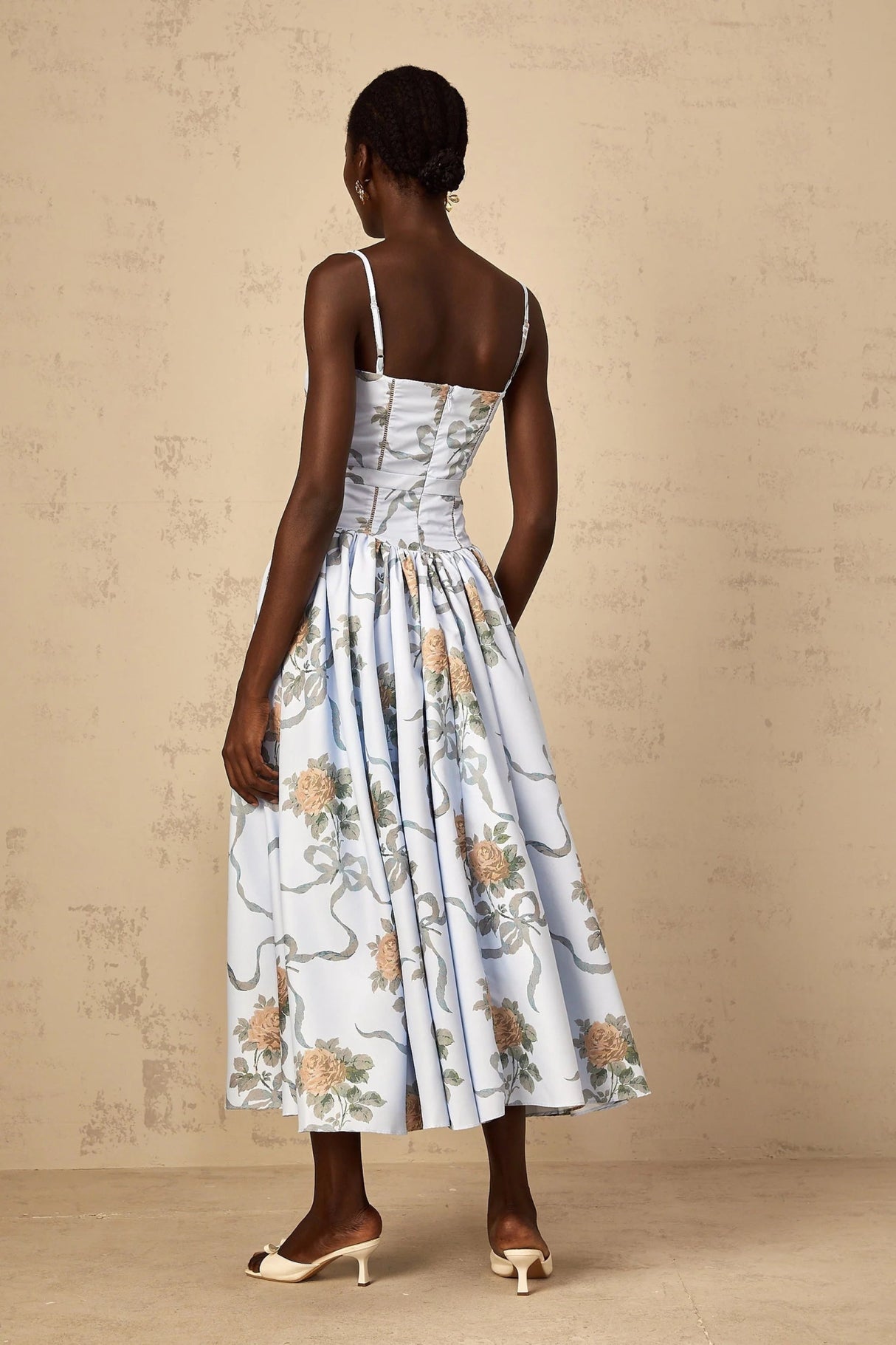 Charleigh Midi Dress Blue Floral Print Square Neck Sleeveless Slit