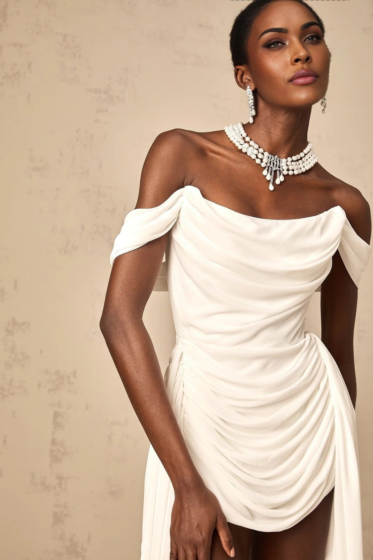 Charleigh Mini Dress White Ribbon Ruched Layered