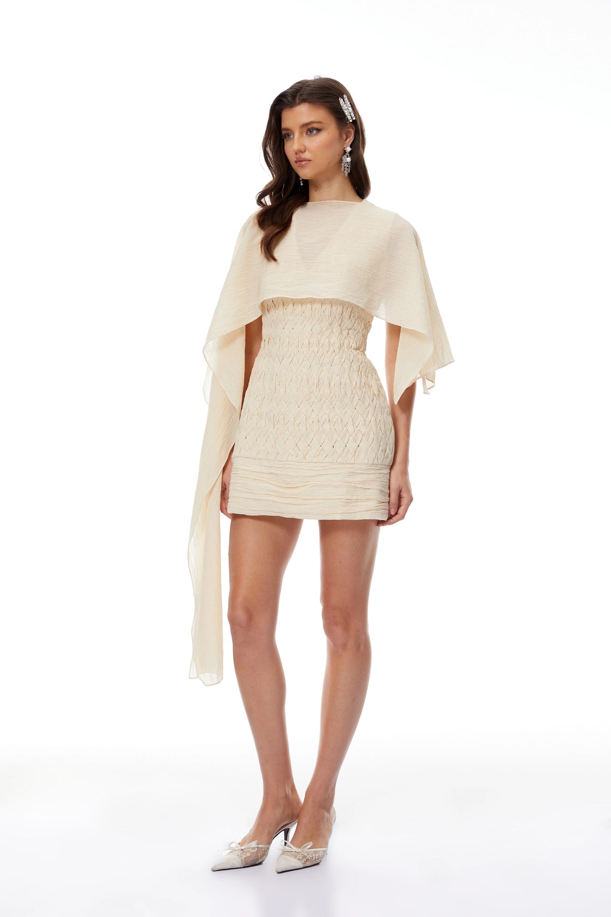Charlie Neutral Asymmetrical Cape Braided Dress Set