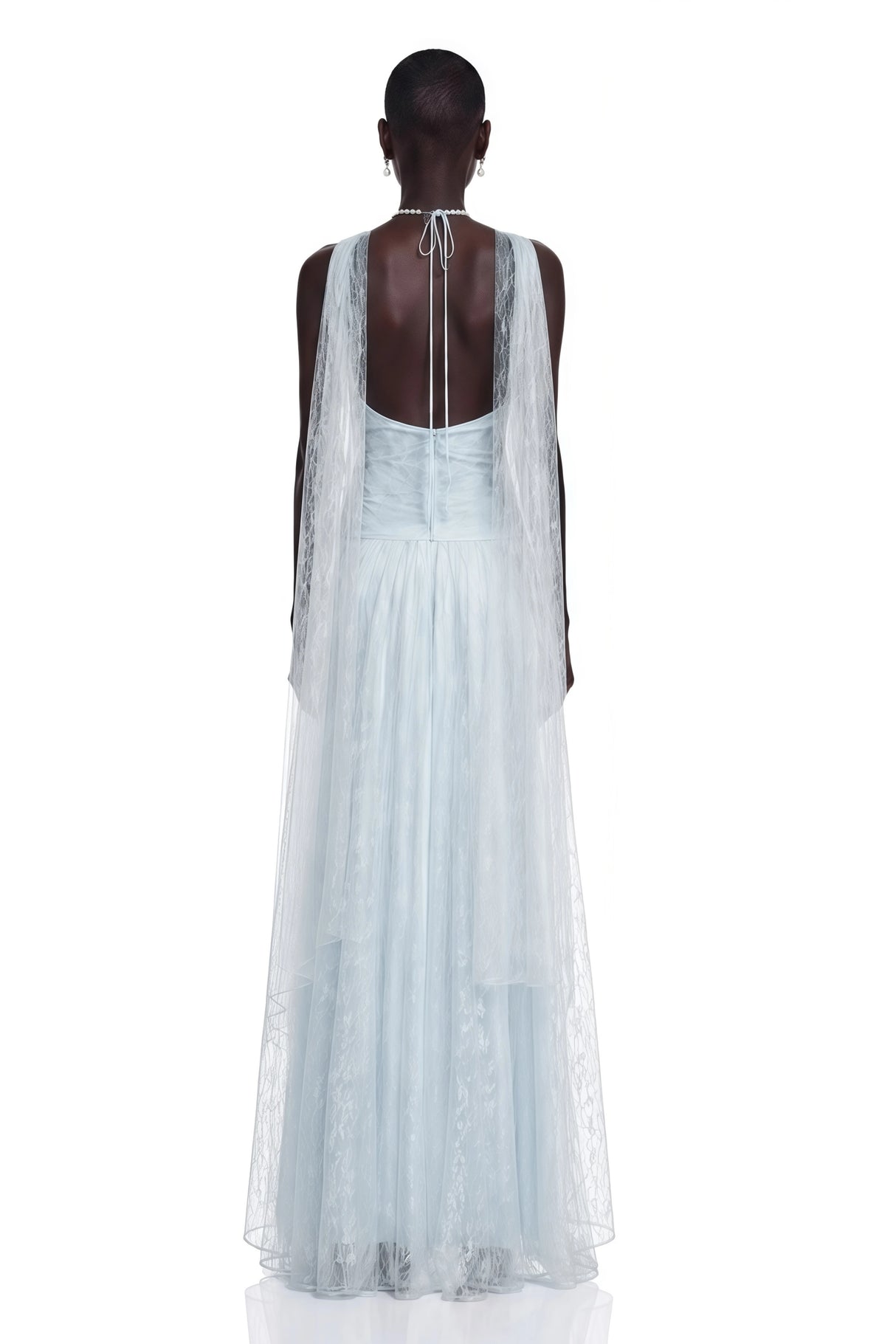Charlotte Baby Blue Halterneck Lace Maxi Dress with Cape