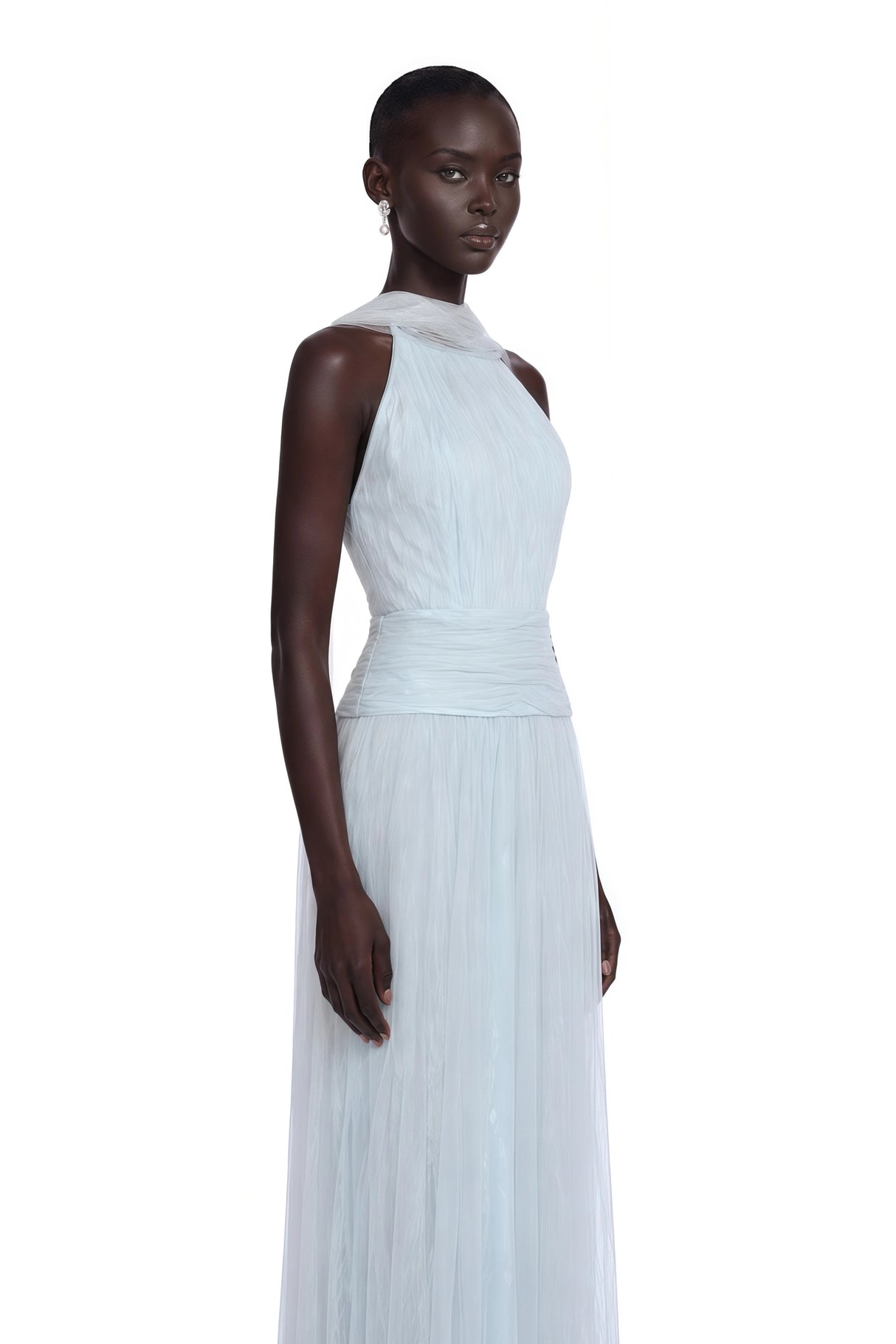 Charlotte Baby Blue Halterneck Lace Maxi Dress with Cape