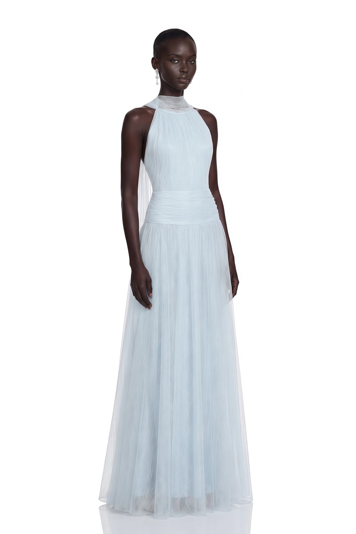 Charlotte Baby Blue Halterneck Lace Maxi Dress with Cape