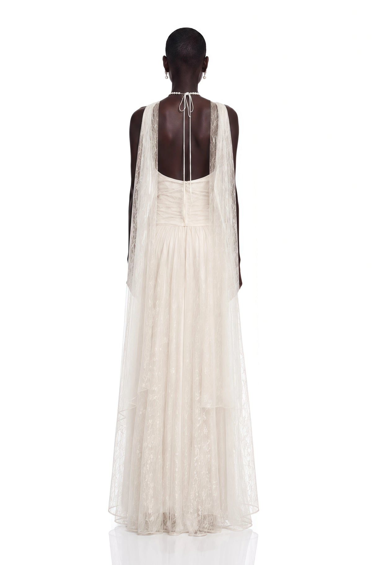 Charlotte Ivory Halterneck Lace Maxi Dress with Cape