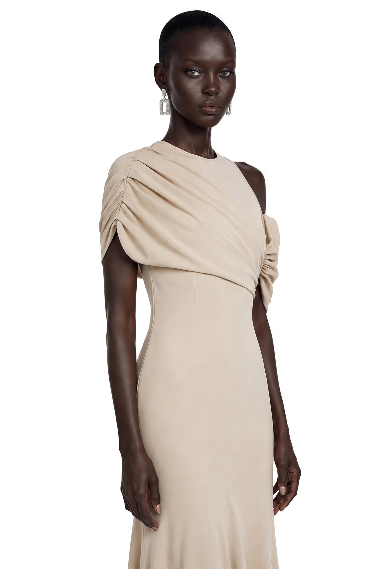 Charlotte Khaki Draped Asymmetrical Maxi Dress
